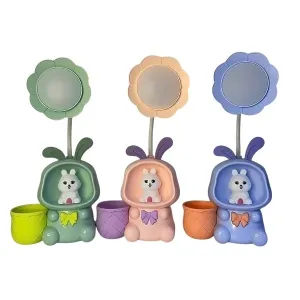 Rabbit Cartoon Flower Shape Night LED Pen Holder Lamp With Sharpener